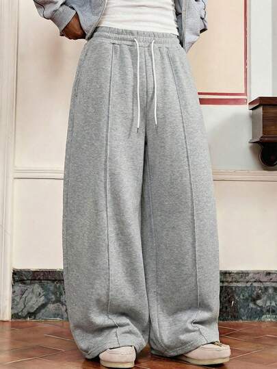 SWAVVY Pantaloni della tuta casual e ampi da uomo con patchwork plissettato, vita elastica, colore grigio chiaro, adatti per primavera/autunno