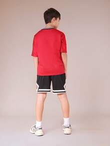 SUMWON New York Basketball Jersey Style Crew Neck Short Sleeve Tee With Athletic Shorts Set Casual Vacation - Red - View 2