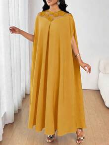 SHEIN Lady 女士时尚优雅网纱拼接连衣裙 - 黃色 - 查看 7