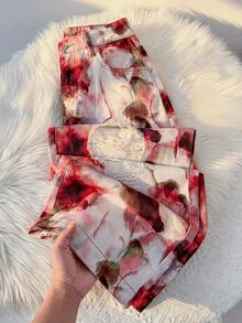 SHEIN MOD 女士时尚休闲碎花做旧宽松牛仔裤 - 彩色 - 查看 1