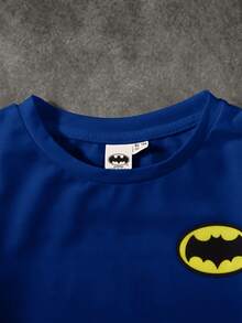 BATMAN X SHEIN Young Boy Cartoon Pattern Loose Fit Crew Neck Long Sleeve T-Shirt - Navy Blue - View 4