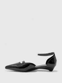 CUCCOO BIZCHIC Giày nữ mũi nhọn gót thấp màu đen đơn giản thanh lịch đa năng, giày bệt cổ thấp có quai hậu, thích hợp cho công sở, mùa xuân/thu. - Gương màu đen - Xem 8