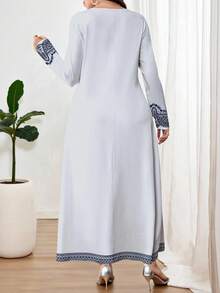 Al Najma Vestido largo de manga larga con cuello en V azul, elegante y de talla grande, con estampado floral, adecuado para citas, vacaciones, uso diario, casual, fiestas, festivales. Vestido largo de otoño/invierno para damas, vestido fluido, vestido maxi floral/vestido vintage, vestido con estampado botánico, vestido azul - Celeste - Ver 2