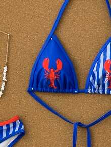 Swim Mod Bộ đồ bơi nữ 2 món in hình tôm hùm, phối màu sọc, thời trang và ngọt ngào, thích hợp cho kỳ nghỉ hè, đi biển. - Nhiều màu - Xem 7