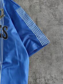 AXEPEAK 男士休闲撞色条纹字母印花短袖Polo衫，夏季 - 藍色 - 查看 3