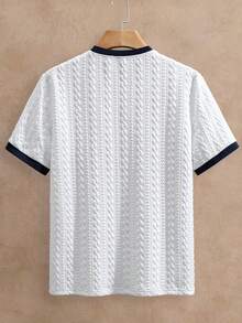 EGENSIO Men's Textured Contrast Trim Crew Neck Short Sleeve Ribbed T-Shirt - White - View 2