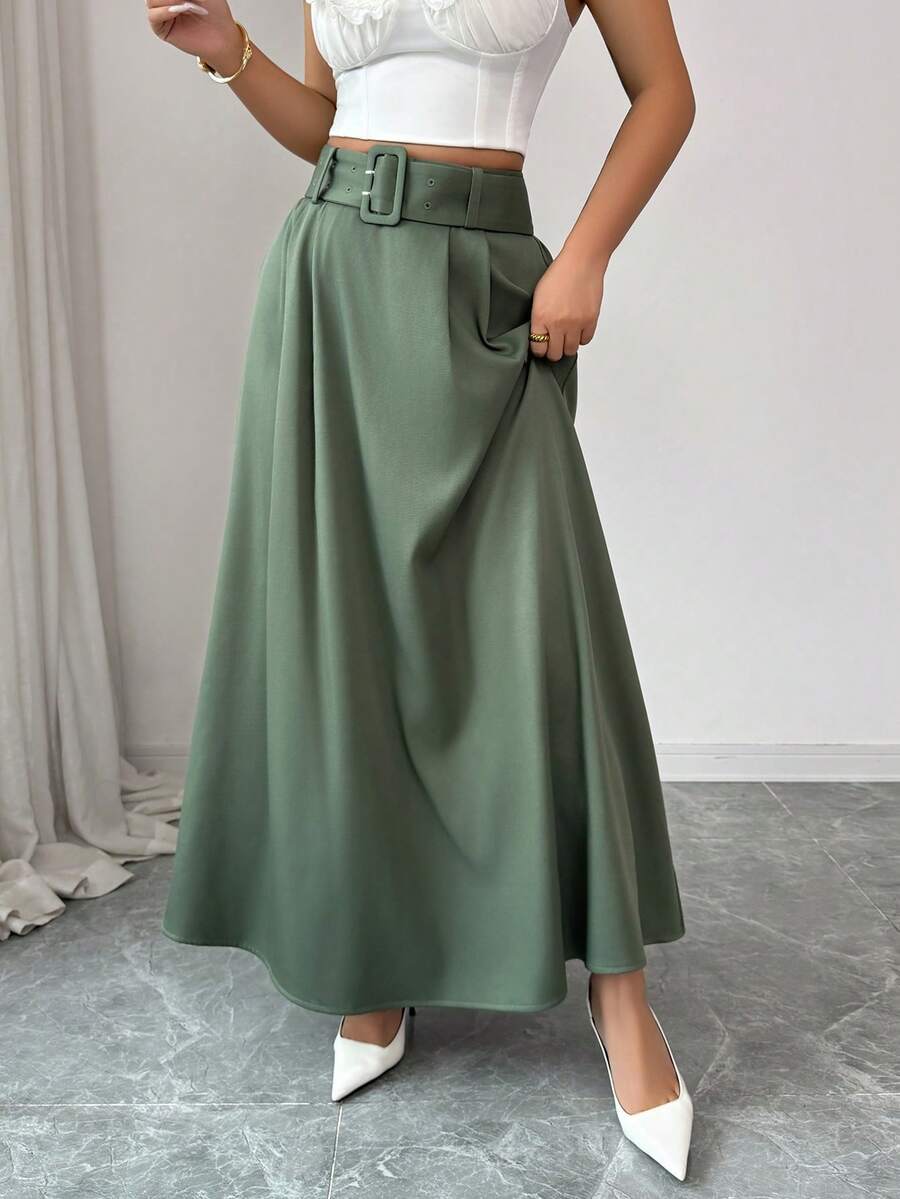 Modelyn Chân váy công sở thanh lịch cạp cao màu trơn dành cho nữ. - màu xanh lá - Xem 1
