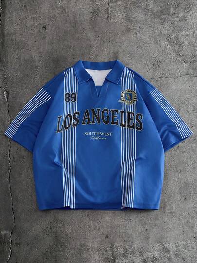 AXEPEAK Men's Casual Colorblock Striped Letter Print Short Sleeve Polo Shirt, Summer