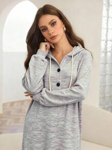 Mulvari Women's Autumn/Winter Button Hooded Colorblock Dress - Multicolor - View 3