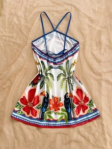 Soleia Casual Fashionable Printed Summer Sleeveless Dress, Tropical Vibe Dress, Women's Beach Slip Dress, Holiday Dress, Brazilian Tropical Vibe Holiday Printed, Women's Casual Dress - Multicolor - View 2