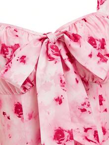 GlowEve New Square Collar Short Sleeve Woven Bowknot Tie Elegant Cute Versatile Fitted Women Blouse - Multicolor - View 6