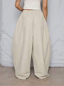 COUREZ Quần cargo ống rộng cạp thấp kiểu phồng/Phong cách Y2K mùa xuân cho nữ, thời trang đường phố, trang phục thường ngày đi chơi, quần ống rộng, trang phục dự tiệc, hẹn hò, ngày lễ tình nhân. - Màu be - Xem 3