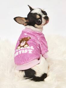 PETSIN 1 Printed Bear Letter Flannel Sweatshirt, Pet Autumn And Winter Thick Warm Pink Version - Pink - View 2