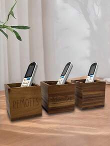 1 PIEZA Organizador de madera para control remoto, caja elegante para control remoto de TV para mesita de noche, sala de estar y organizador de medios para el dormitorio para mantener tu espacio ordenado - Marrón - Ver 1