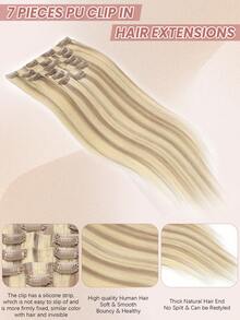 7pcs Seamless Clip In Human Hair Extensions, Beige Blonde Mix Medium Blonde With Platinum Blonde Hair Extensions Clip In Human Hair Invisible PU Skin Weft Natural Remy Human Hair Extensions - SP18/22/60 - View 5