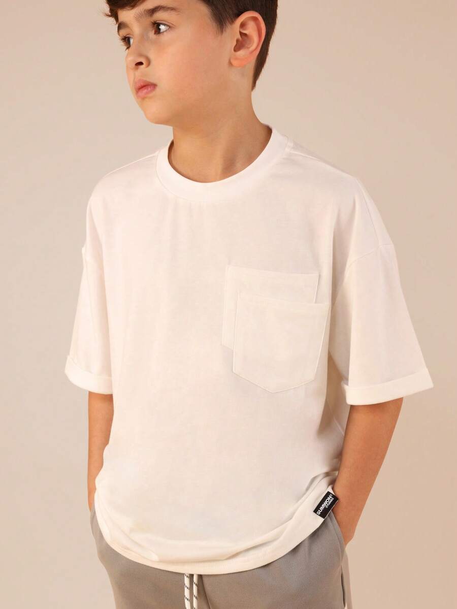 SUMWON Boys Double Pocket Crew Neck Short Sleeve Cotton T-Shirt Casual Summer Everyday Basic Tee Youth - White - View 1