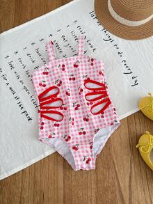 Emery Rose Kids Emery Rose Kids 2026新款时尚女童连体泳衣，可爱粉色草莓花卉图案，优雅迷人，适合游泳、海滩、泳池、夏季拍照及送礼。草莓泳衣，女童连体泳衣，女童水果连体泳衣，儿童泳装 - 粉色 - 查看 5