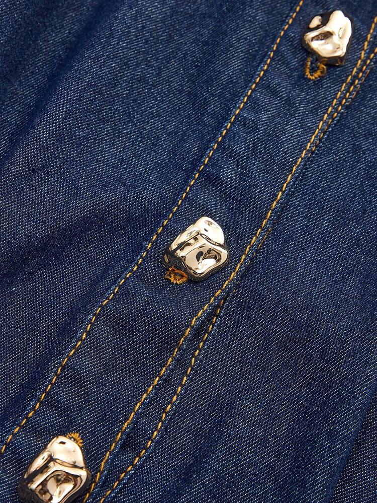 SHEIN Maija Abito casual in jeans a vita stretta con bottoni singoli e maniche lunghe per donna