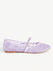 CUCCOO CHICEST 女士紫色缎面网纱刺绣时尚优雅平底鞋 - 淺紫色 - 查看 3