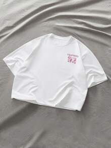 AXEPEAK Camiseta de manga corta casual de cuello redondo con estampado de letras y dibujos animados para hombres - Blanco - Ver 2