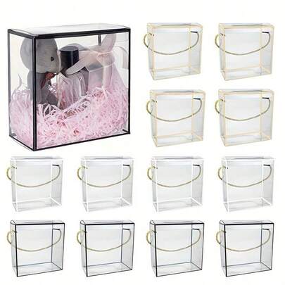 5/10pcs Transparent Gift Boxes With Red&Pink Accents - Ideal For Jewelry, Small Items, Floral Arrangements Gift Box For Birthday Wedding Party