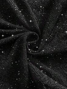 Vionelle 大码女式黑色长袖蕾丝性感连衣裙，优雅约会之夜装扮，V领喇叭袖短款A字亮片派对迷你连衣裙 - 黑色 - 查看 9