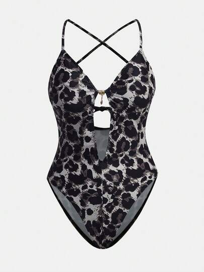 Maija 1 st leopardmönstrad baddräkt för kvinnor, lämplig för strand/resort