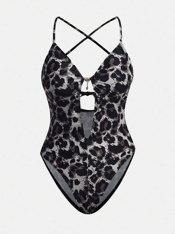 Maija 1pc Women's Leopard Print One-Piece Swimsuit, Suitable For Beach/Resort