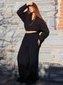 SILVIA DI SANTO 女士純色直筒高腰日常褲 - 黑色 - 查看 1