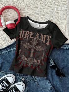 SHEIN Thiết kế in hình trái tim cánh thánh giá phong cách Punk Goth cổ điển dành cho thiếu nữ - Nhiều màu - Xem 4