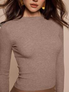 Leighera 女士纯色长袖修身套头毛衣，秋冬季 - 藕粉色 - 查看 8