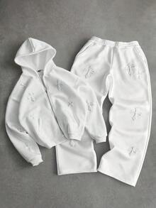 PAVTROS Manfinity Streetrush 男士街头风格流行 INS 十字全印花毛巾带 3D 刺绣，适合户外音乐节、夜总会、酒吧、男朋友/丈夫礼物、周年纪念礼物、运动衫和连帽衫套装、2 件套服装白色套装、男士 2 件套、男士 2 件套补丁、秋装冬装