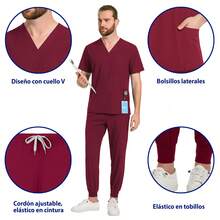 Conjunto Quirúrgico de Dos Piezas Cómodo, Estilo Limpio, Resistente y transpirable, Versátil para Uso Diario Profesional - ROJO - Ver 2