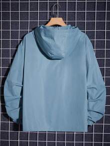 EASEVO 加大码男士休闲梭织连帽半拉链宽松插肩袖夹克，适合春秋季日常穿着 - 藍色 - 查看 8