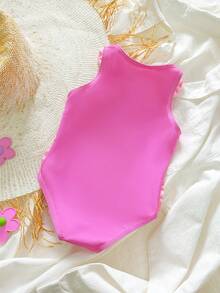 女婴天鹅蝴蝶印花连体泳衣，可爱适合度假和玩耍 - 彩色 - 查看 2