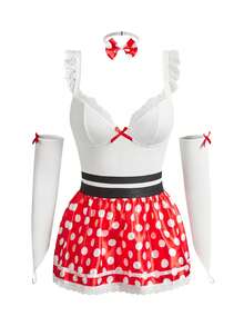 Fantasy Costume Bộ 6 món đồ lót liền thân dễ thương cho nữ, thích hợp cho ngày Valentine, rất gợi cảm. - Đỏ và trắng - Xem 3