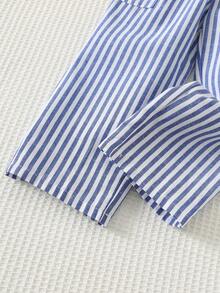 Cozy Pixies 男女童蓝白条纹松紧腰侧袋休闲裤，百搭舒适 - 藍色 - 查看 6