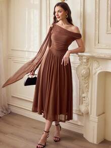 Vintamour Vintage elegantes Damenkleid mit Metallschnalle, elastisches Mesh-Gewebe, Lässig Resort Urlaubsparty Kleid, Sommerkleid, langes Sommerkleid für Damen, Sommeroutfits für Damen, Sommerkleidung, Frühlingsoutfit Damen, Frühlingsbreak-Outfits, Valentinstag, Valentinstagoutfits für Damen, Valentinstagkleid, Valentinstagkleidung, Valentinstagoutfit, elegante Kleider für Damen, elegantes Kleid Damen, braunes Kleid - Braun - Übersicht 4