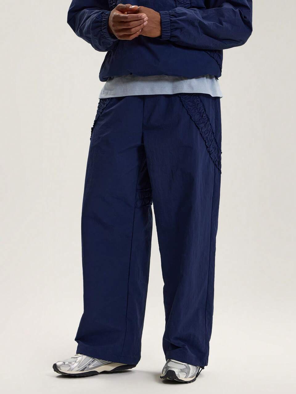 Elasticated Cord Waistband Wide Leg Loose Fit Ruching Detail Shell Trouser  Tracksuit Co Ord SPRING SUMMER Streetwear