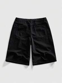 ROMWE MEN Street Life شورتات جينز واسعة الساق مطرزة بنوتة موسيقية للرجال