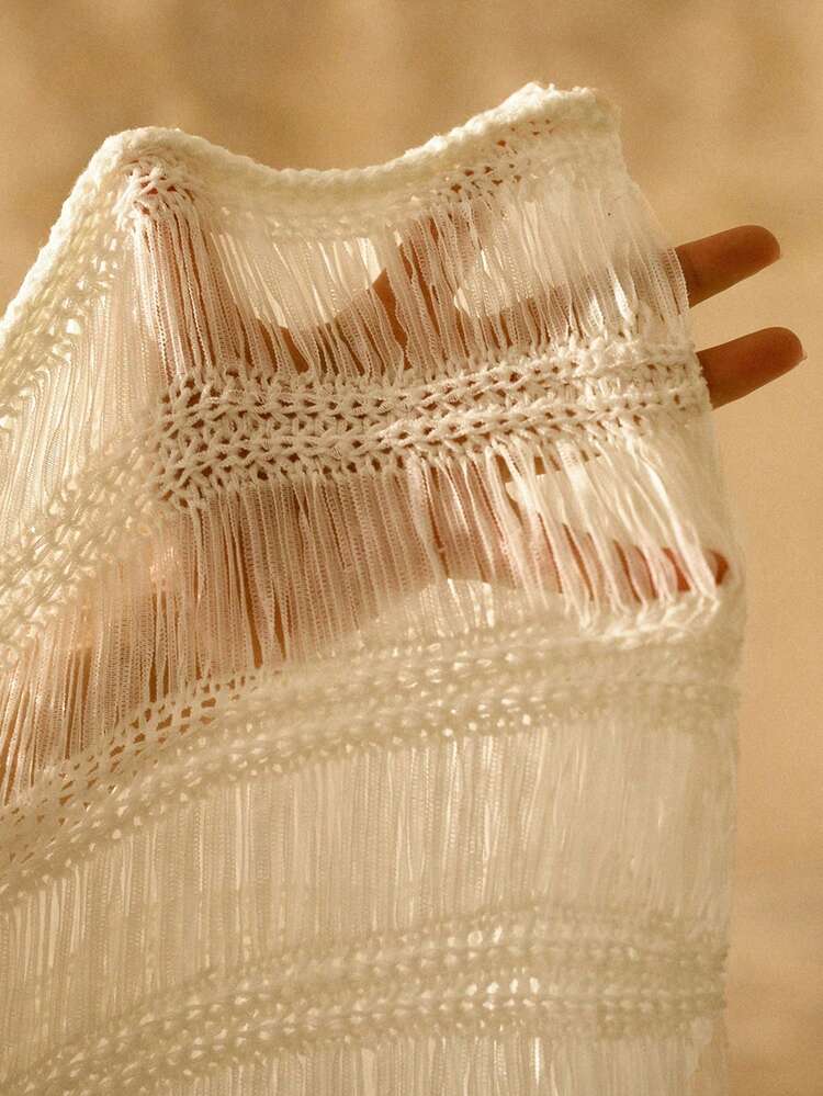 SPAGHETTI STRAP HALTER NECK BACKLESS CROCHET SHEER VACATION KNIT COVER UP DRESS