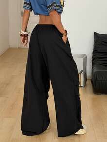 Coolane 女士休闲抽绳腰黑色梭织长裤 - 黑色 - 查看 6