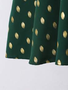 SHEIN Elegant Green Polka Dot Long Dress For Tween Girls,Autumn Wedding Guest,Metallic Gold Dots,Lace Trim,3/4 Sleeve,Middle Eastern Gatherings,Soft Fabric - Green - View 6