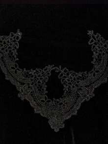 SHEIN 女士朋克风纯色性感紧身蕾丝拼接天鹅绒鱼尾长裙 - 黑色 - 查看 5