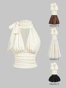 SHEIN MOD Áo tank top không tay tối giản màu trơn dành cho nữ, kiểu thắt nơ, màu kem, thích hợp mặc hàng ngày, đi nghỉ lễ, dã ngoại, hẹn hò, du lịch, sinh nhật, lễ hội, đi biển, ngày Valentine, đi chơi, tiệc trà. - Màu be - Xem 1