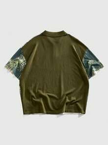 ROMWE MEN Street Life 男士油画印花短袖针织衫 - 綠色 - 查看 2