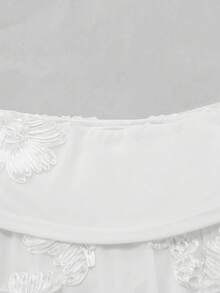 SHEIN Franclia 优雅纯色花卉刺绣露肩长袖迷你连衣裙 - 白色 - 查看 5