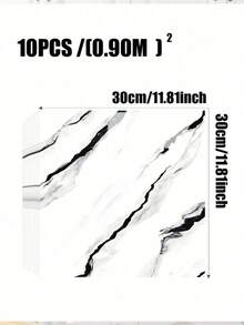 10片装 0.9㎡ 深灰色大理石纹瓷砖贴纸 防水防潮铝塑板自粘墙纸 适用于墙面翻新和装饰 情人节、婚礼、生日 - 黑與白 - 查看 2