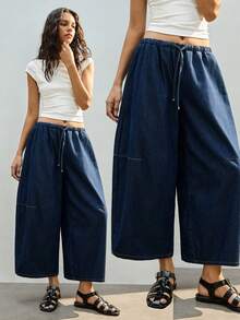 Maija Jeans en denim décontractés, amples et polyvalents avec cordon de serrage pour femmes - Jean brut - Voir 1