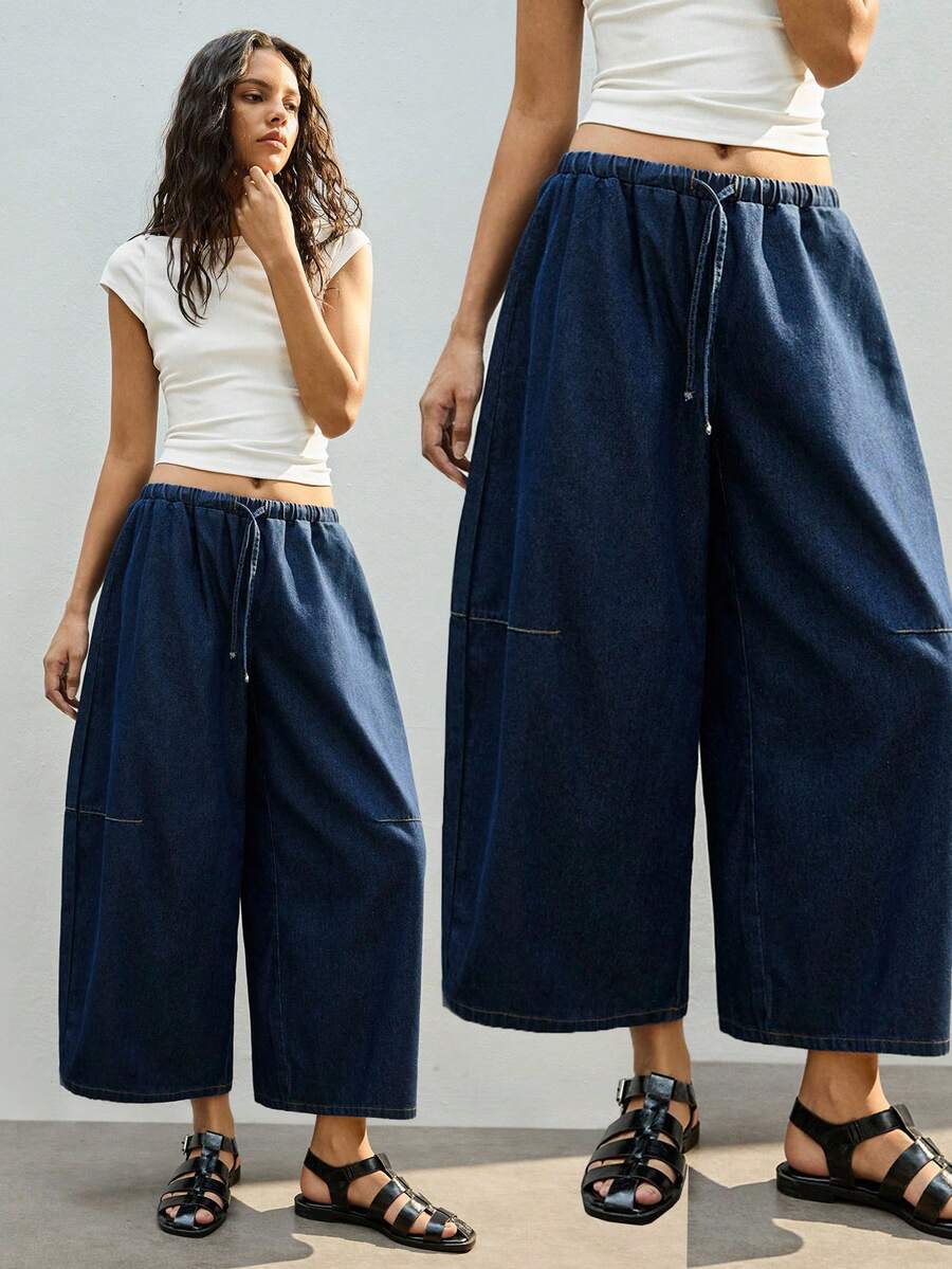 Maija Jeans en denim décontractés, amples et polyvalents avec cordon de serrage pour femmes - Jean brut - Voir 1